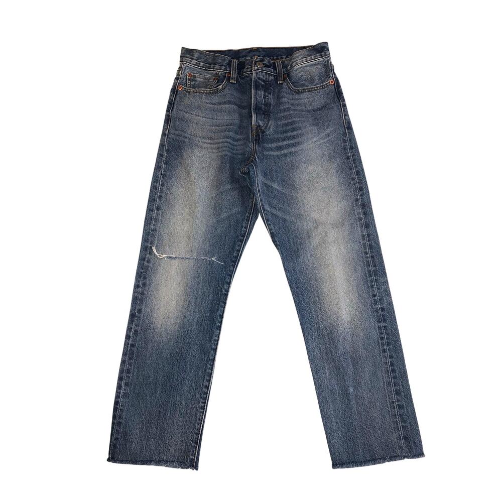 Levis Wedgie Jeans W27 High Rise Raw Hem Distressed Button Fly Blue Med Wash